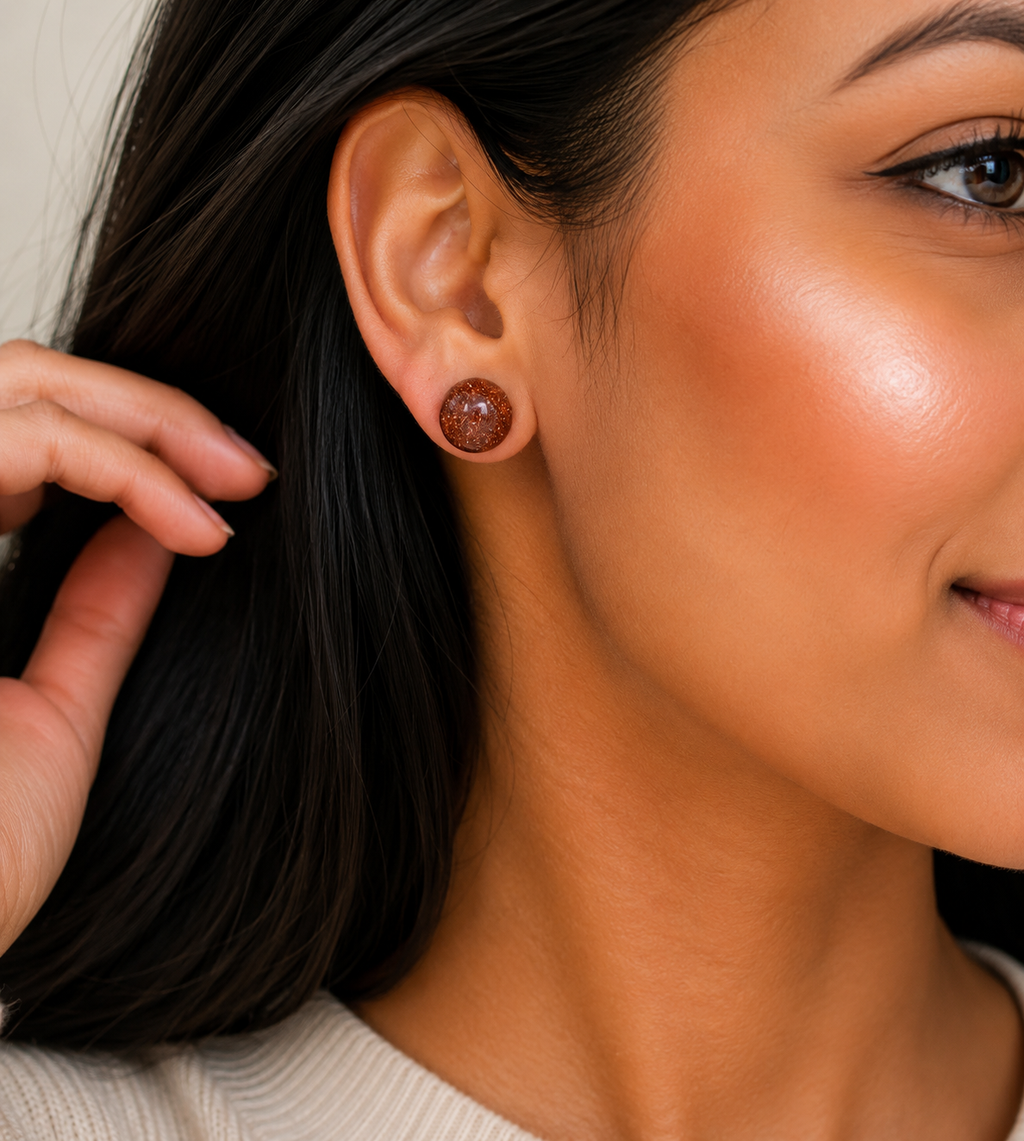 Natural Sunstone Stud Earrings