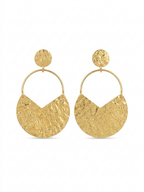 Textured Fan Hoop Gold Statement Earrings