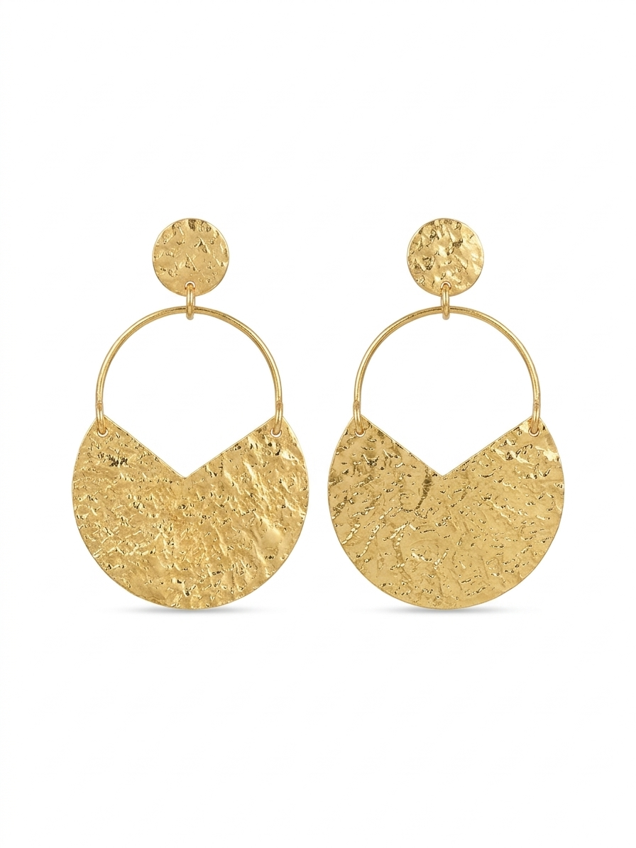 Textured Fan Hoop Gold Statement Earrings