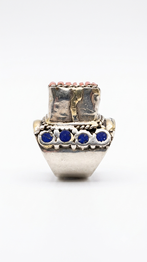 Red Coral & Lapis Lazuli Ring, Artisan Statement Ring