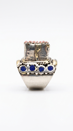 Red Coral & Lapis Lazuli Ring, Artisan Statement Ring