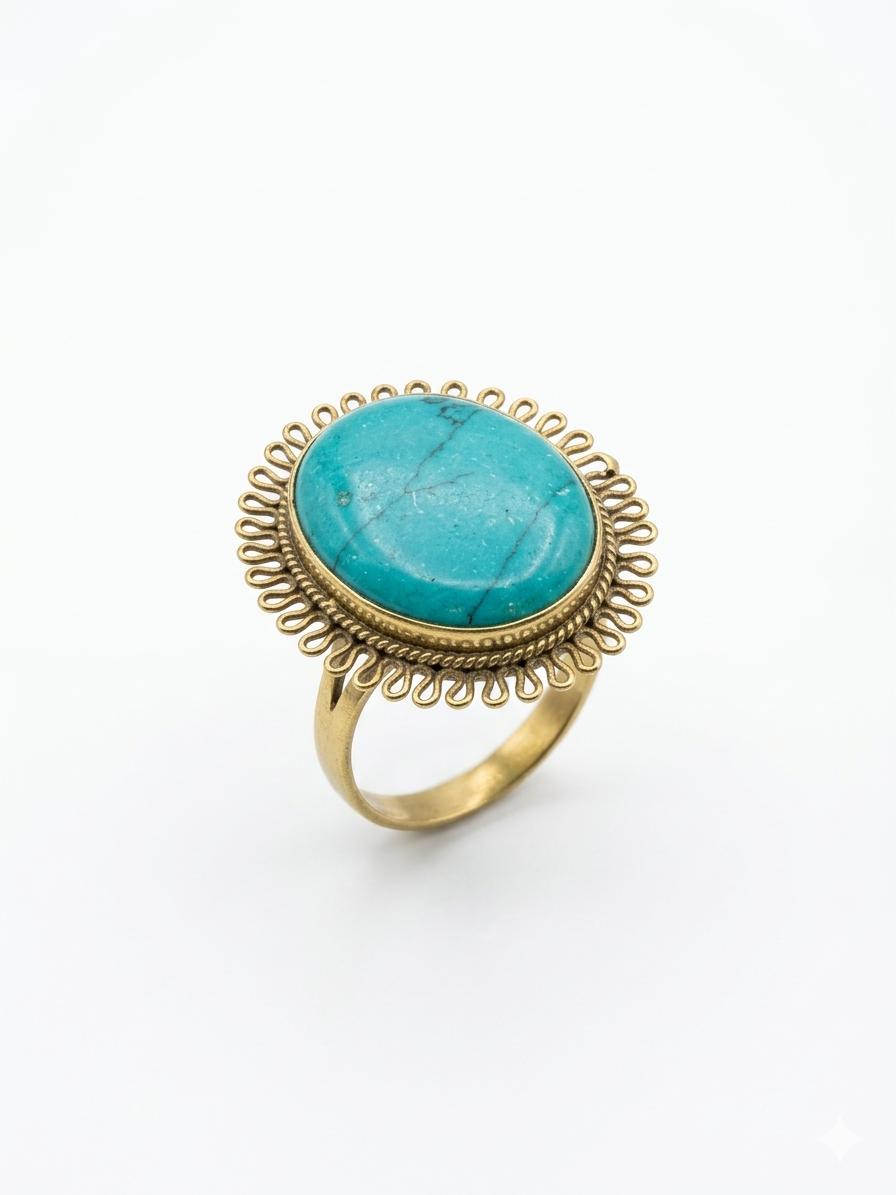 Turquoise Oval Statement Adjustable Ring