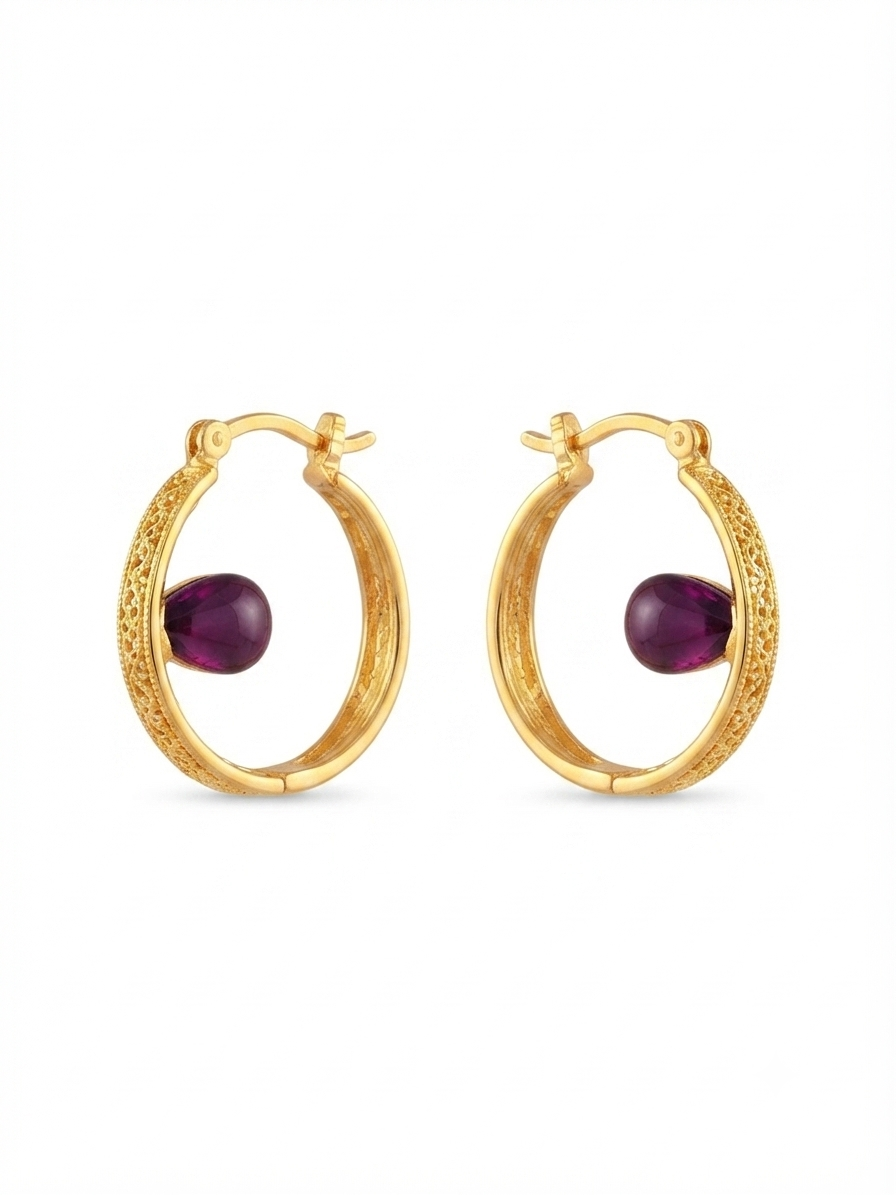 Ruby Hoop Earrings in 18K Gold Plated