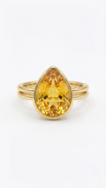 Citrine Pear Gold Ring, Pear Cut Bezel Gemstone Ring