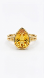 Citrine Pear Gold Ring, Pear Cut Bezel Gemstone Ring