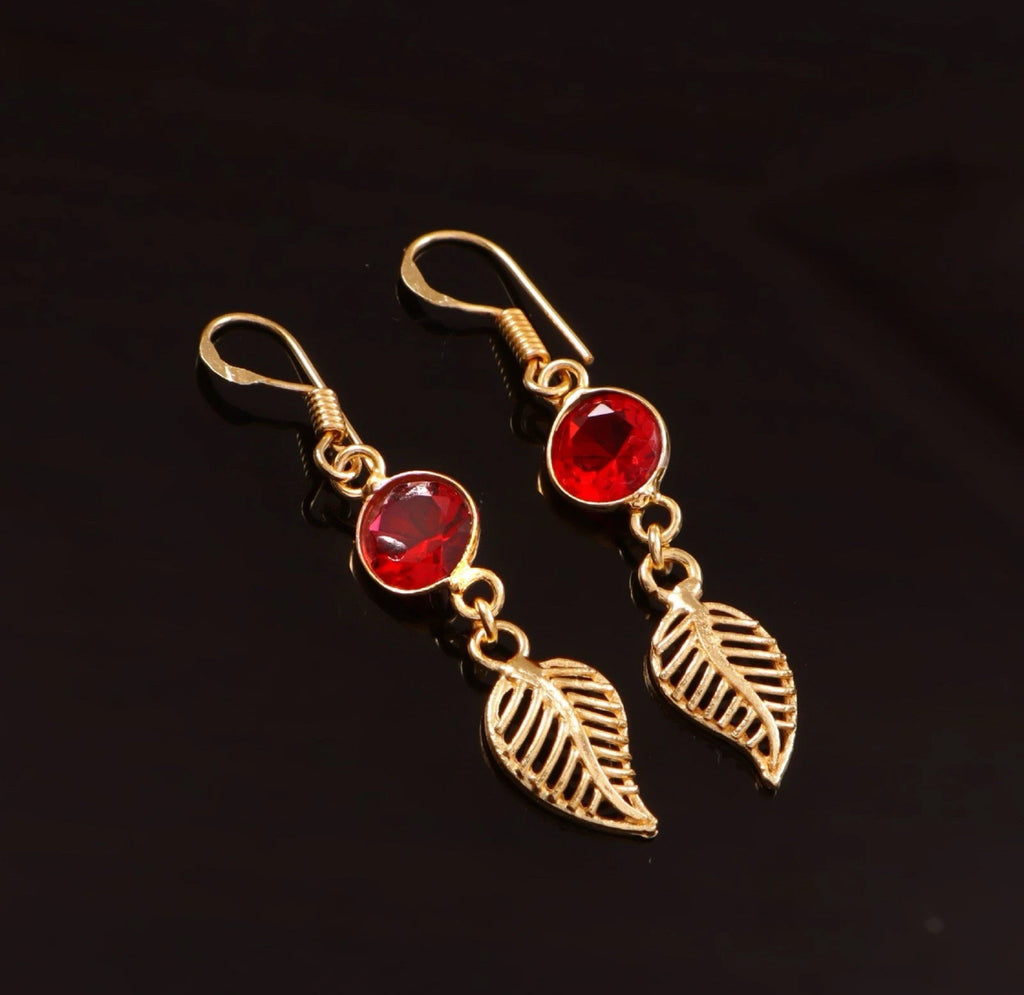 Red Color Round Earrings Gold Plated Dangle Jewelry