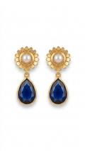 Blue Sapphire Teardrop Earrings with Pearl