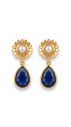 Blue Sapphire Teardrop Earrings with Pearl