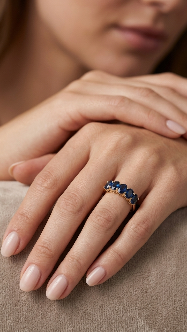 Blue Sapphire Eternity Band in Gold Finish