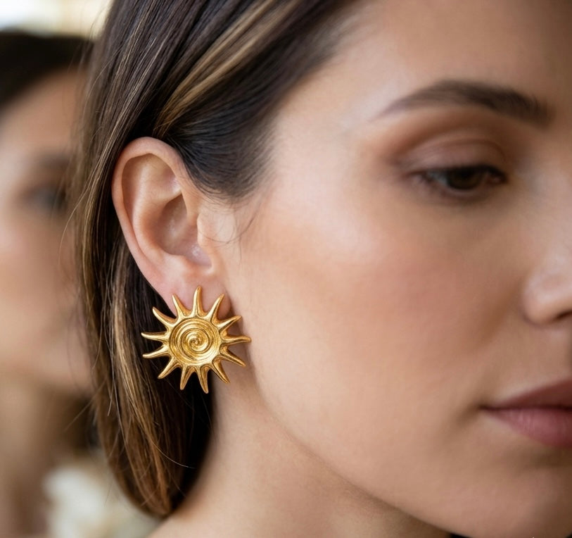 Gold Sunburst Stud Earrings