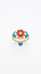 Enamel Flower Ring with Turquoise Accents