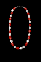 Carnelian & Freshwater Pearl Beaded Necklace