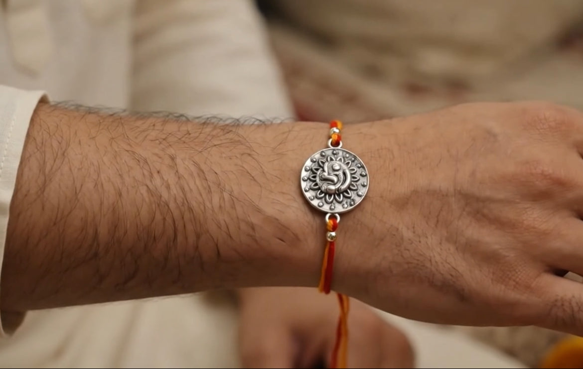 Real Silver Plated Rakhi for Brother, Handmade Silver Raksha Bandhan Bracelet,