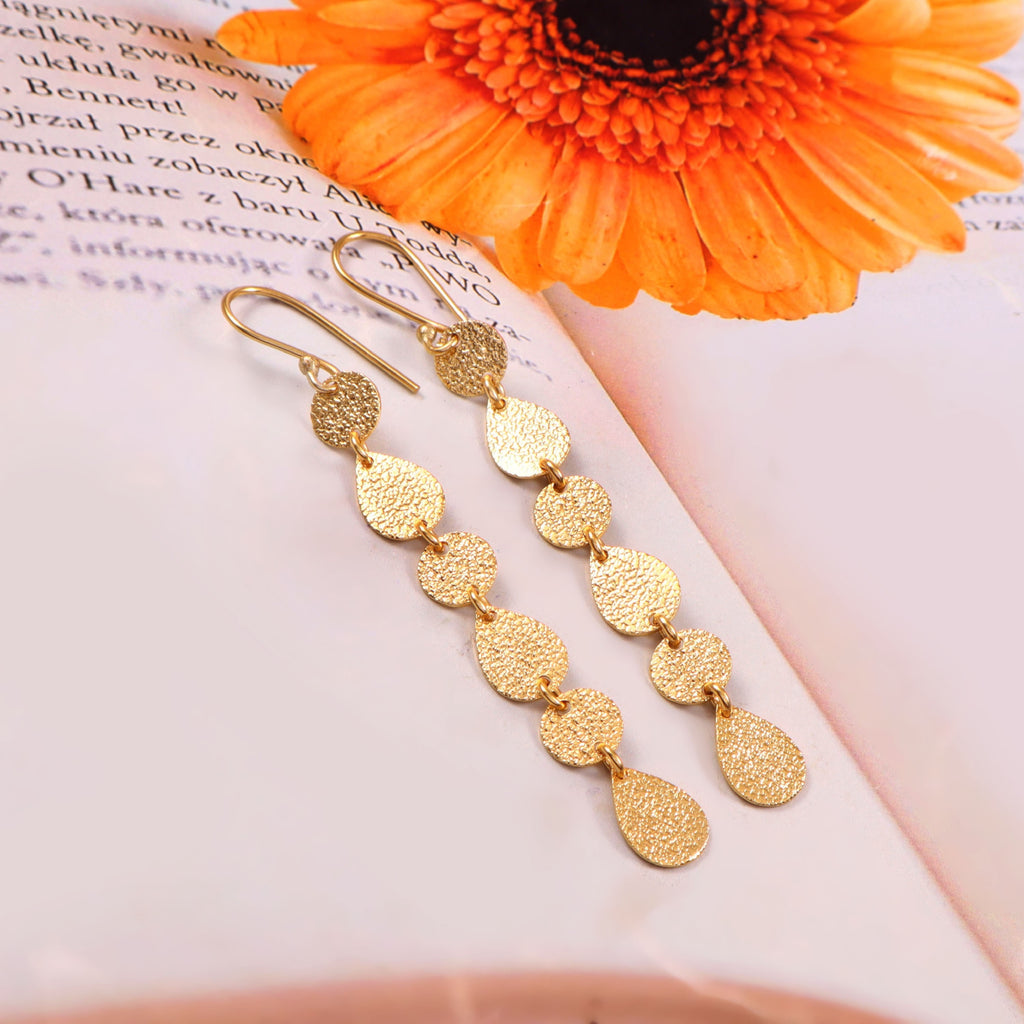 Gold Textured Dangle Earrings for Women