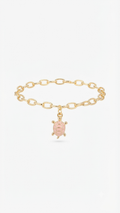 Pink Turtle Charm Bracelet, Gold Link Chain Bracelet