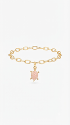 Pink Turtle Charm Bracelet, Gold Link Chain Bracelet