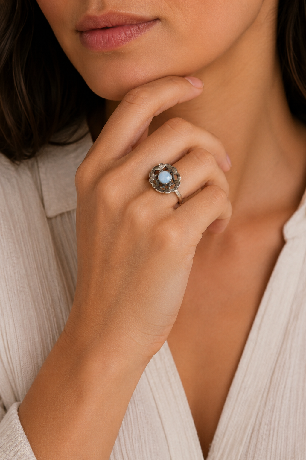 Vintage Floral Moonstone Ring