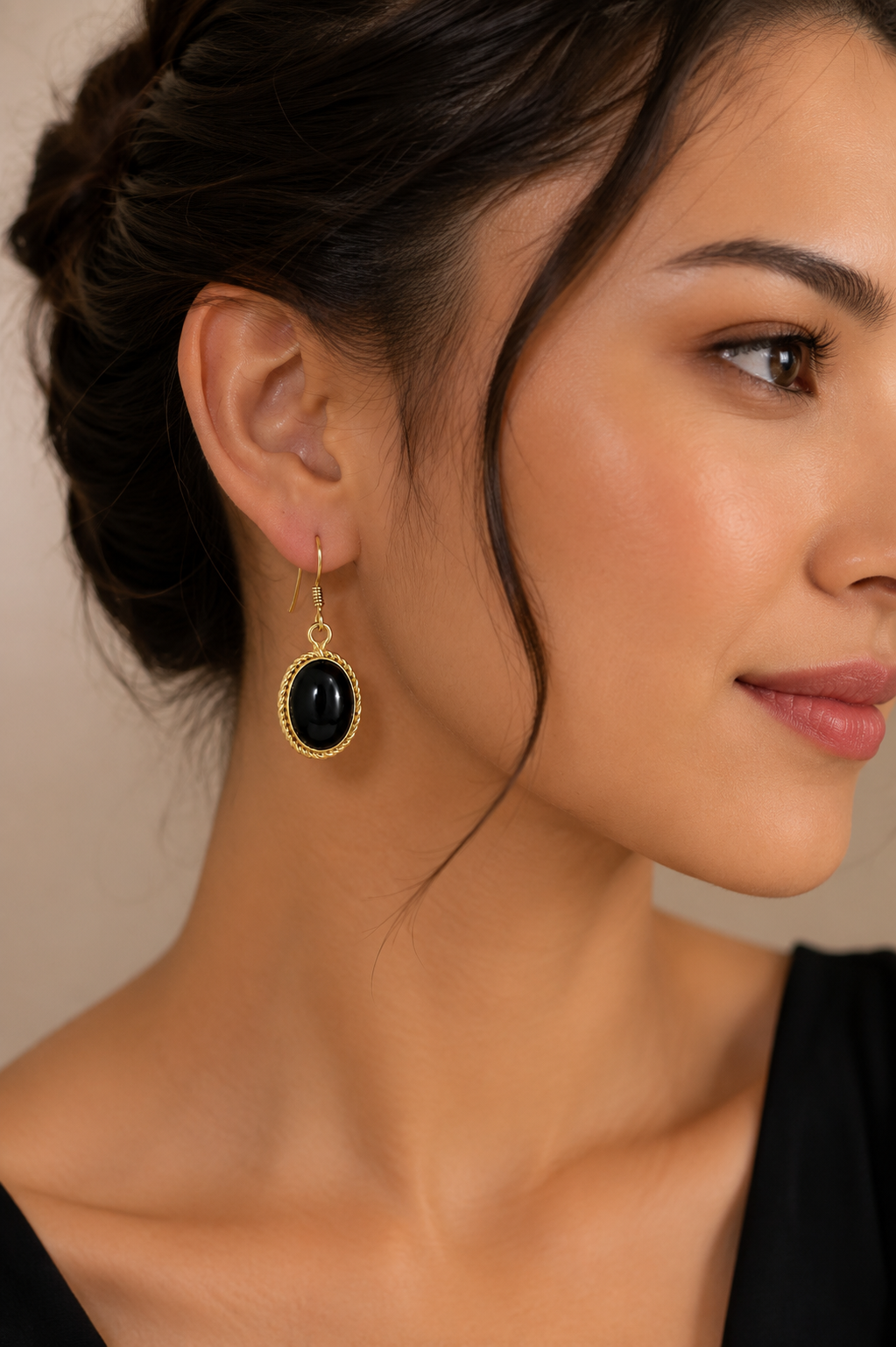 Vintage Black Onyx Gold-Tone Drop Earrings