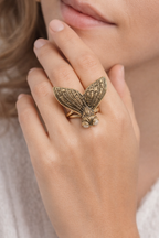 Antique Gold Moth Statement Adjustable Ring