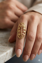 Golden Floral Filigree Oval Ring