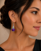 Vintage Purple Bead Silver-Tone Drop Earrings