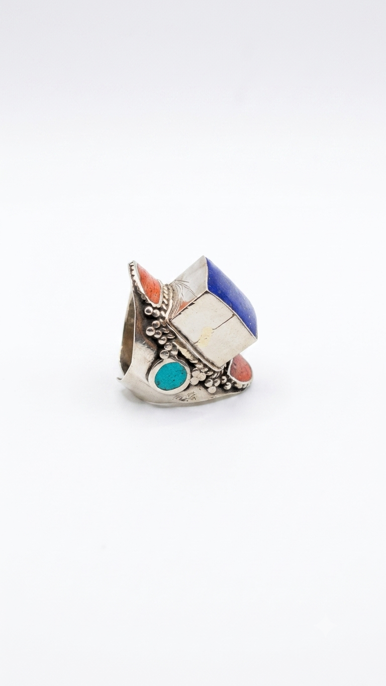 Vintage Lapis Lazuli Statement Ring | Handmade Tibetan Silver Ring