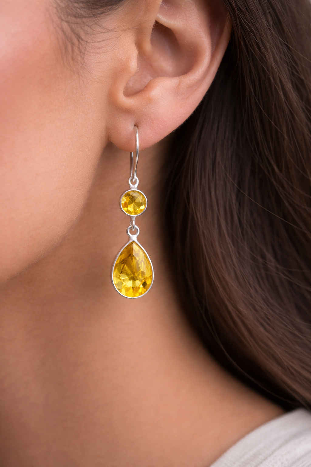 Citrine Stone Dangle Drop Earrings