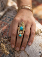 Bohemian Turquoise Filigree Statement Adjustable Ring