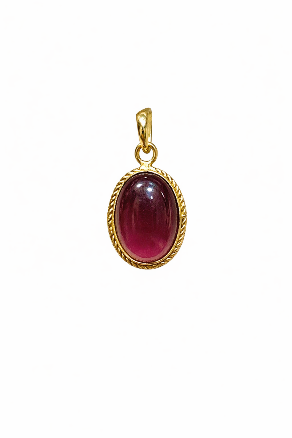 Gold-Tone Oval Deep Red Stone Pendant