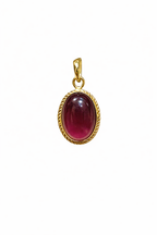Gold-Tone Oval Deep Red Stone Pendant