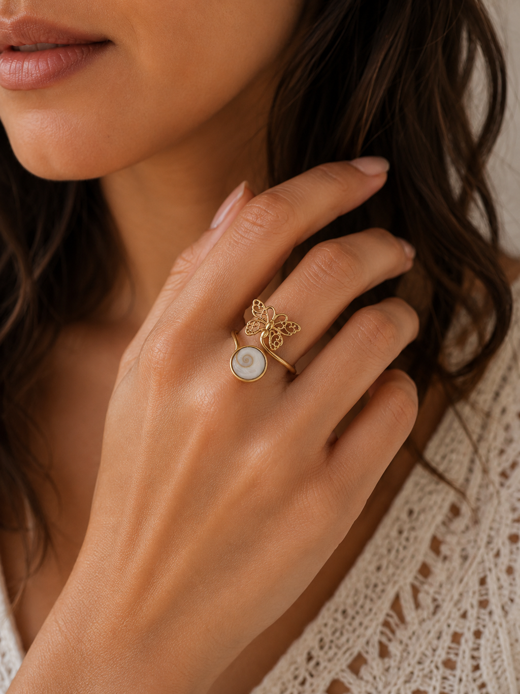 Gold Butterfly Shiva Eye Shell Ring