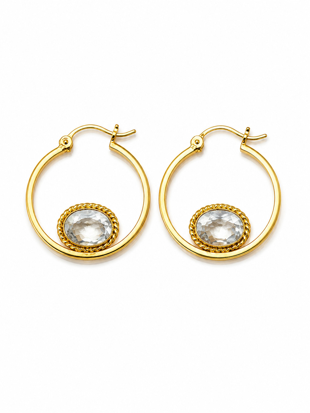 Gold Hoop Earrings with Clear Crystal Accent