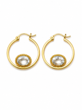 Gold Hoop Earrings with Clear Crystal Accent