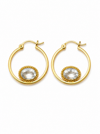 Gold Hoop Earrings with Clear Crystal Accent