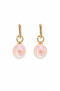 Gold Hoop Pearl Drop Earrings | Pink Iridescent Bead Earrings