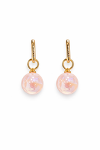 Gold Hoop Pearl Drop Earrings | Pink Iridescent Bead Earrings