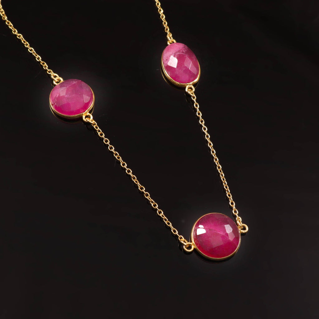 Pink Gemstone Gold Link Necklace