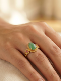 Green Aventurine & Ruby Pear Ring in 18K Gold Plated
