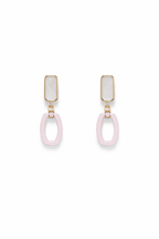 Pink Link Drop Earrings, Gold Geometric Earrings