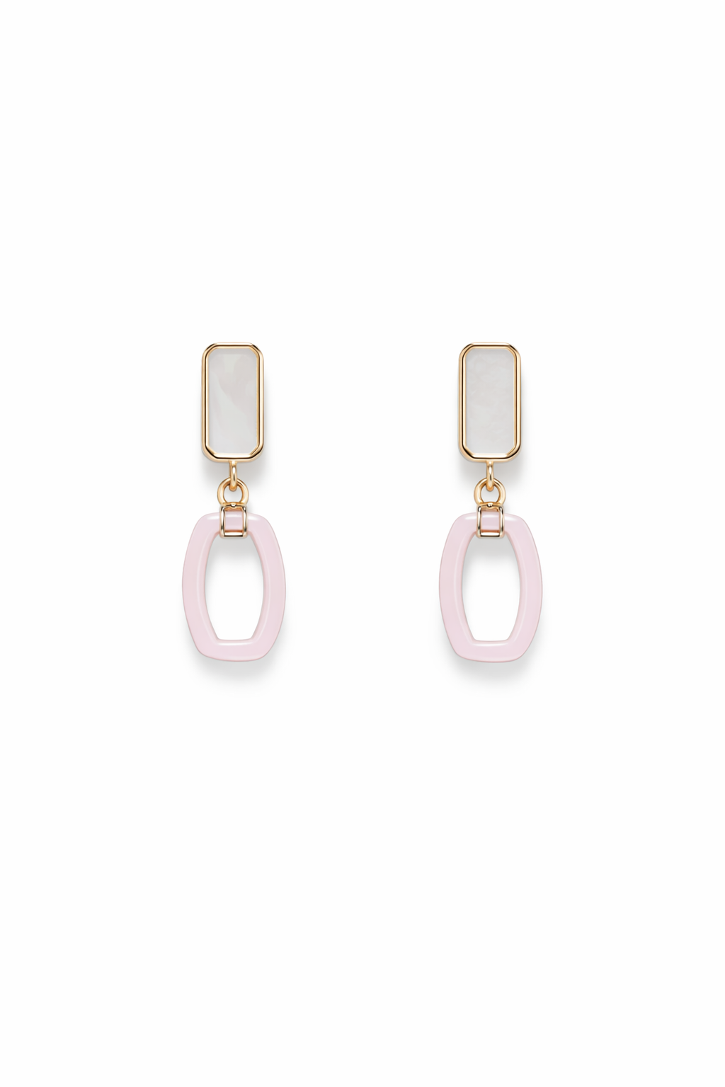 Pink Link Drop Earrings, Gold Geometric Earrings