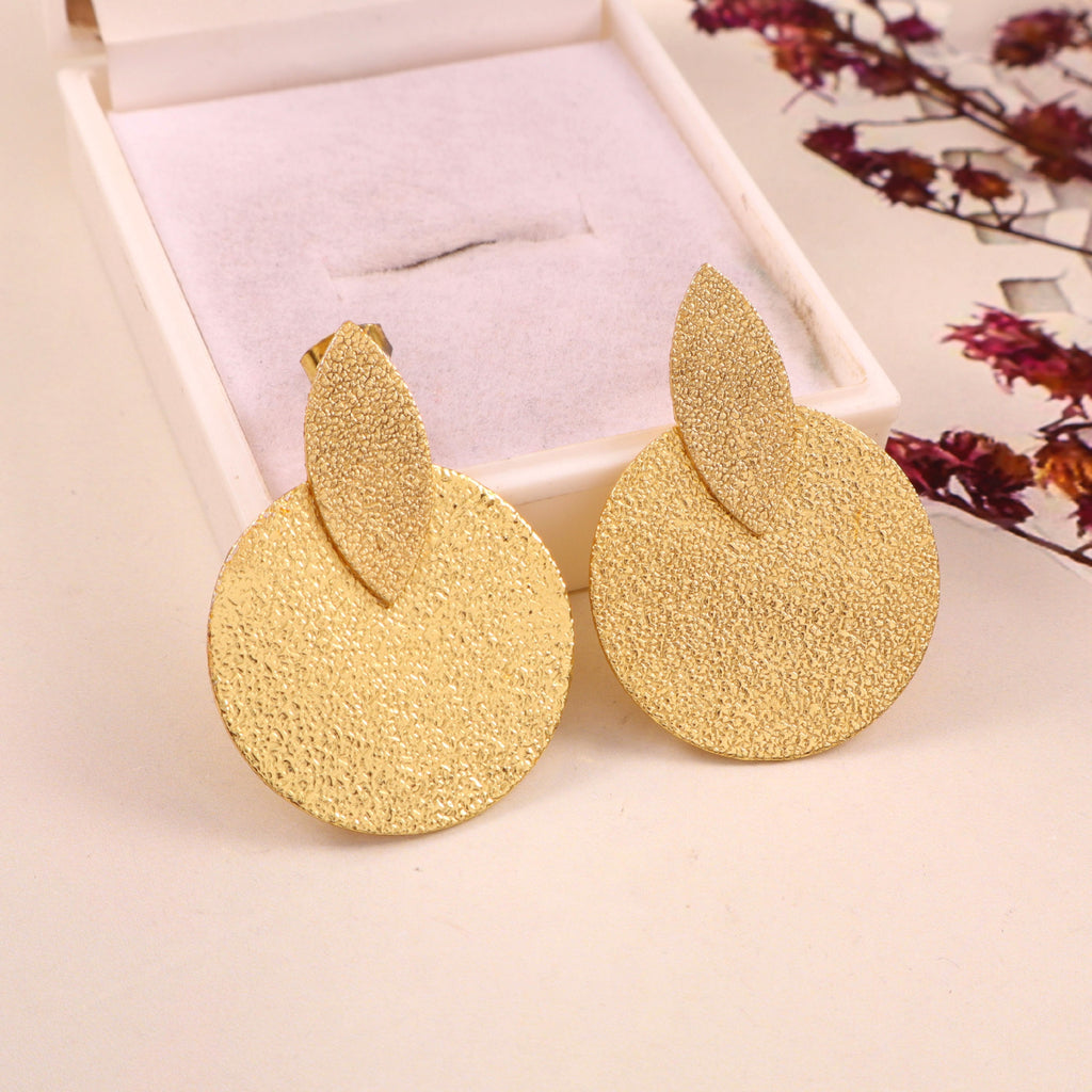 Elegant Textured Gold Disc Drop Earrings