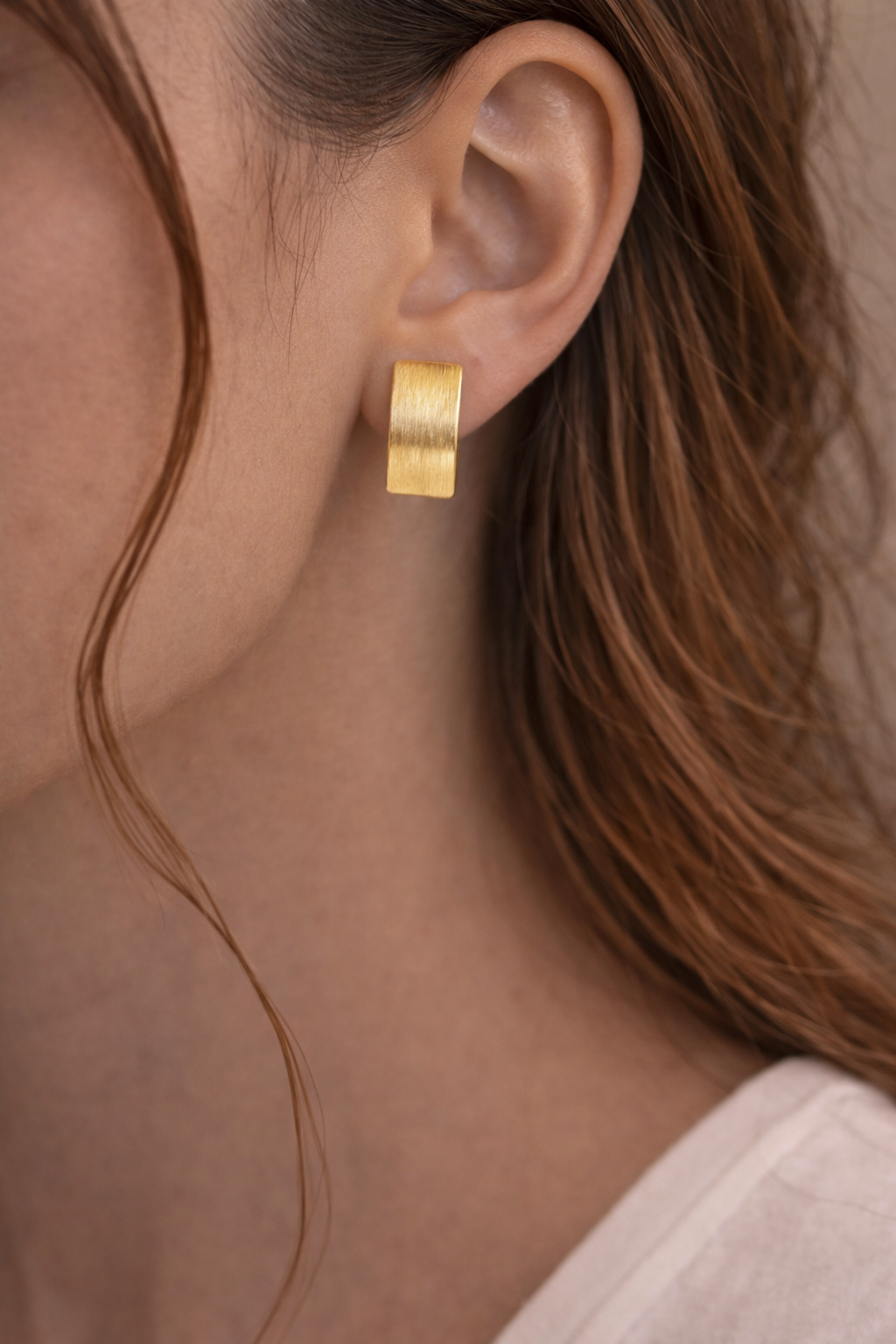Minimalist Brushed Gold Hoop Stud Earrings