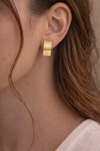 Minimalist Brushed Gold Hoop Stud Earrings