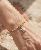 Pink Turtle Charm Bracelet, Gold Link Chain Bracelet