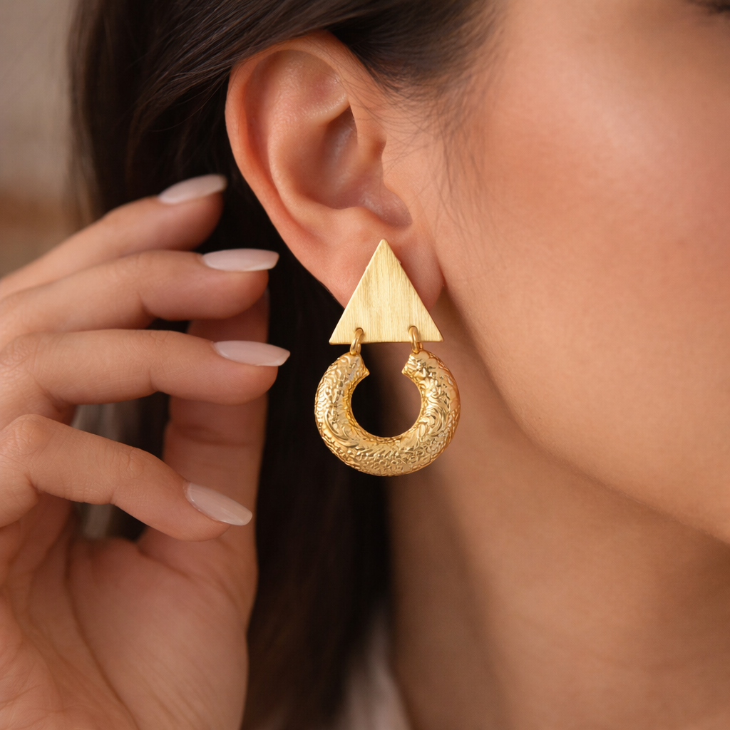 Geometric Gold Triangle Drop Earrings