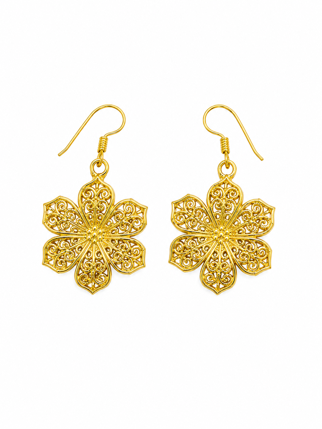 Golden Floral Filigree Drop Earrings