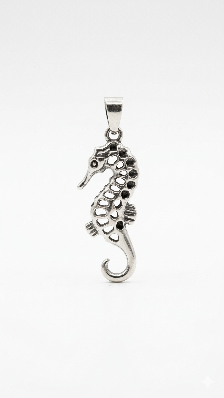 Seahorse Pendant Necklace, Silver Ocean Jewelry