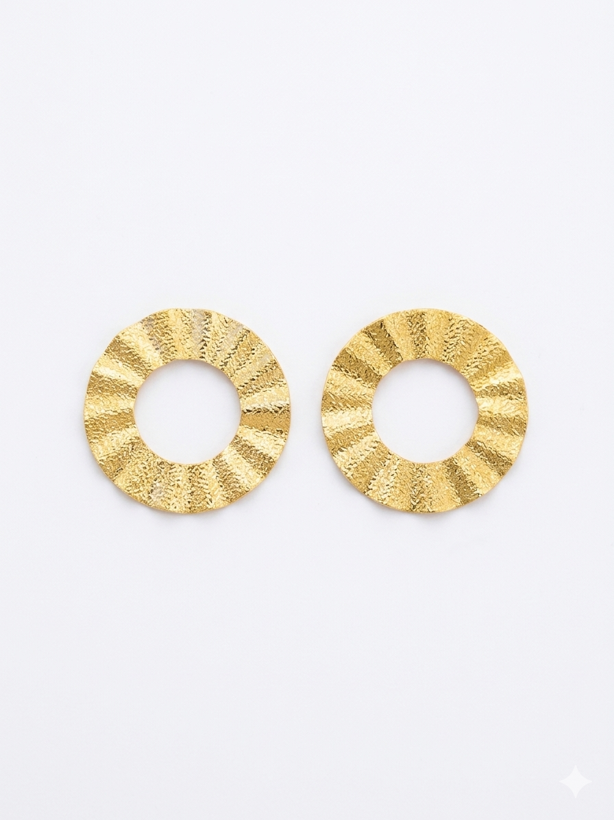 Textured Golden Hoop Disc Earrings