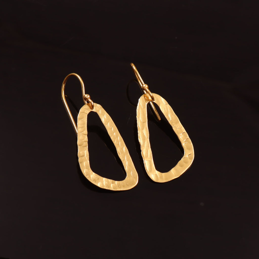 Minimalist Hammered Gold Geometric Drop Earrings