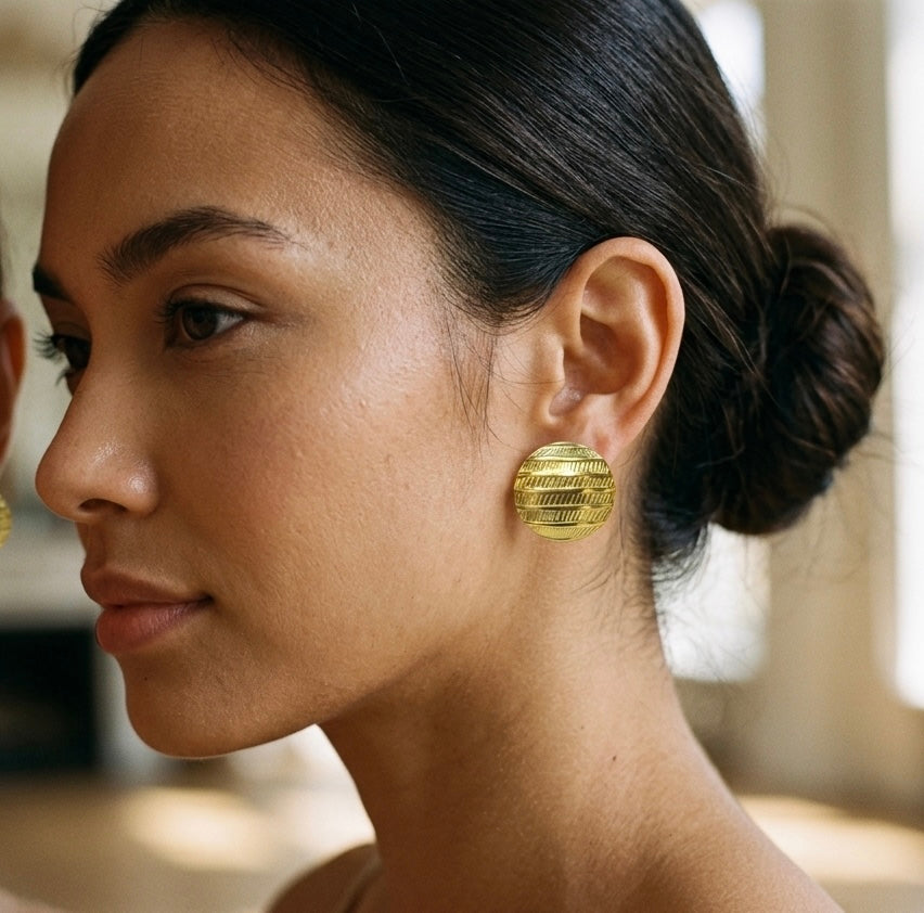Textured Gold Disc Stud Earrings | Minimalist Round